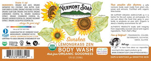 Lemongrass Zen Sunshea Organic Body Wash - 12oz/355ml